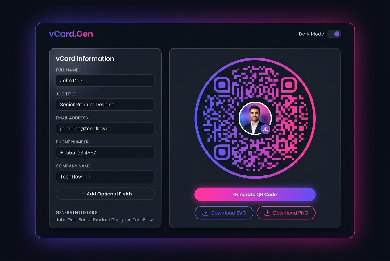 vCard Contact QR Code Generator Interface Mockup