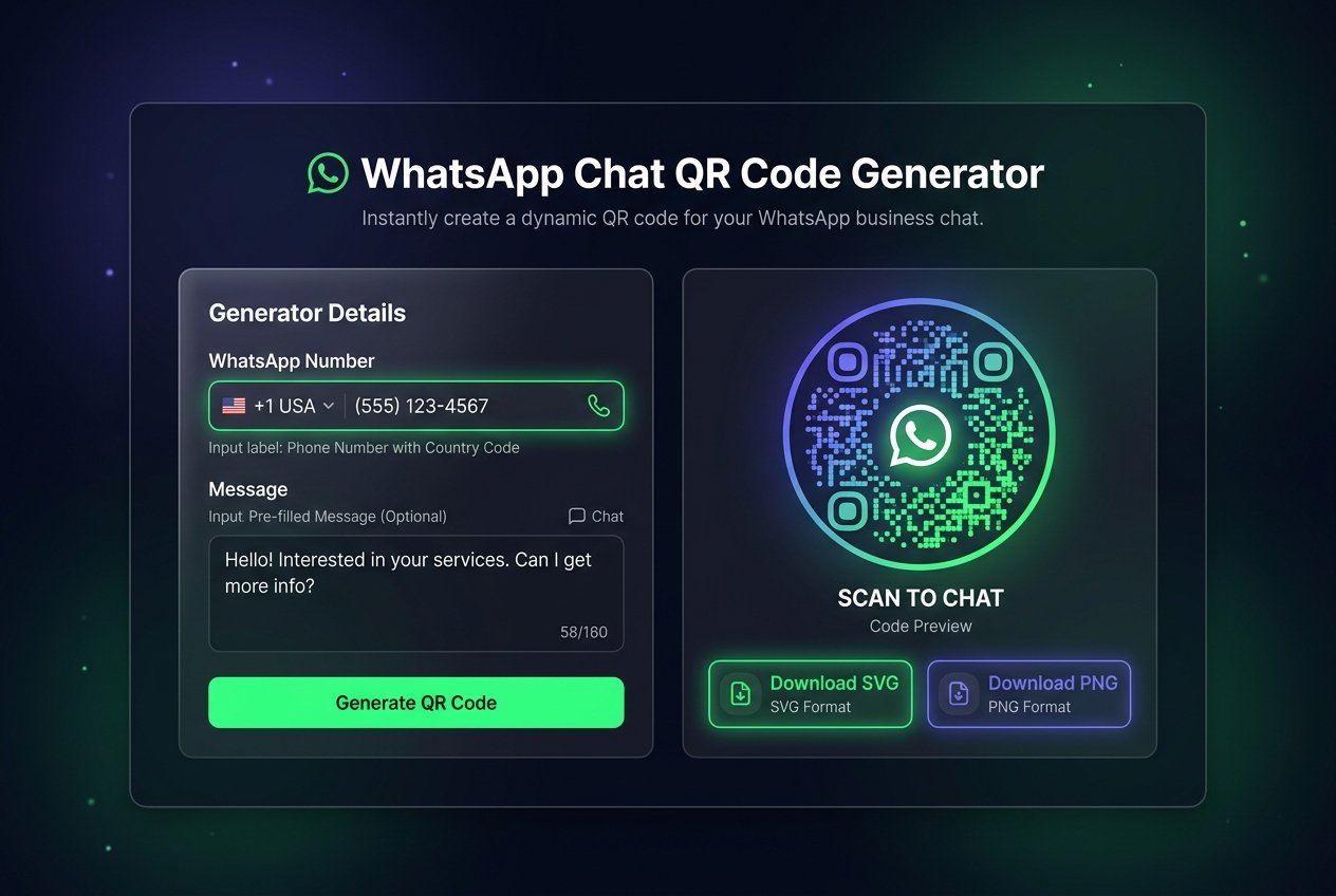 WhatsApp Chat QR Code Generator Interface Mockup